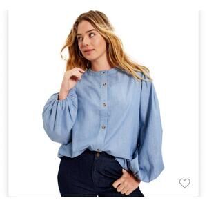 June + Vie by Roaman's Women's Plus Size Puff Sleeve Chambray Jacket Top Size 1X